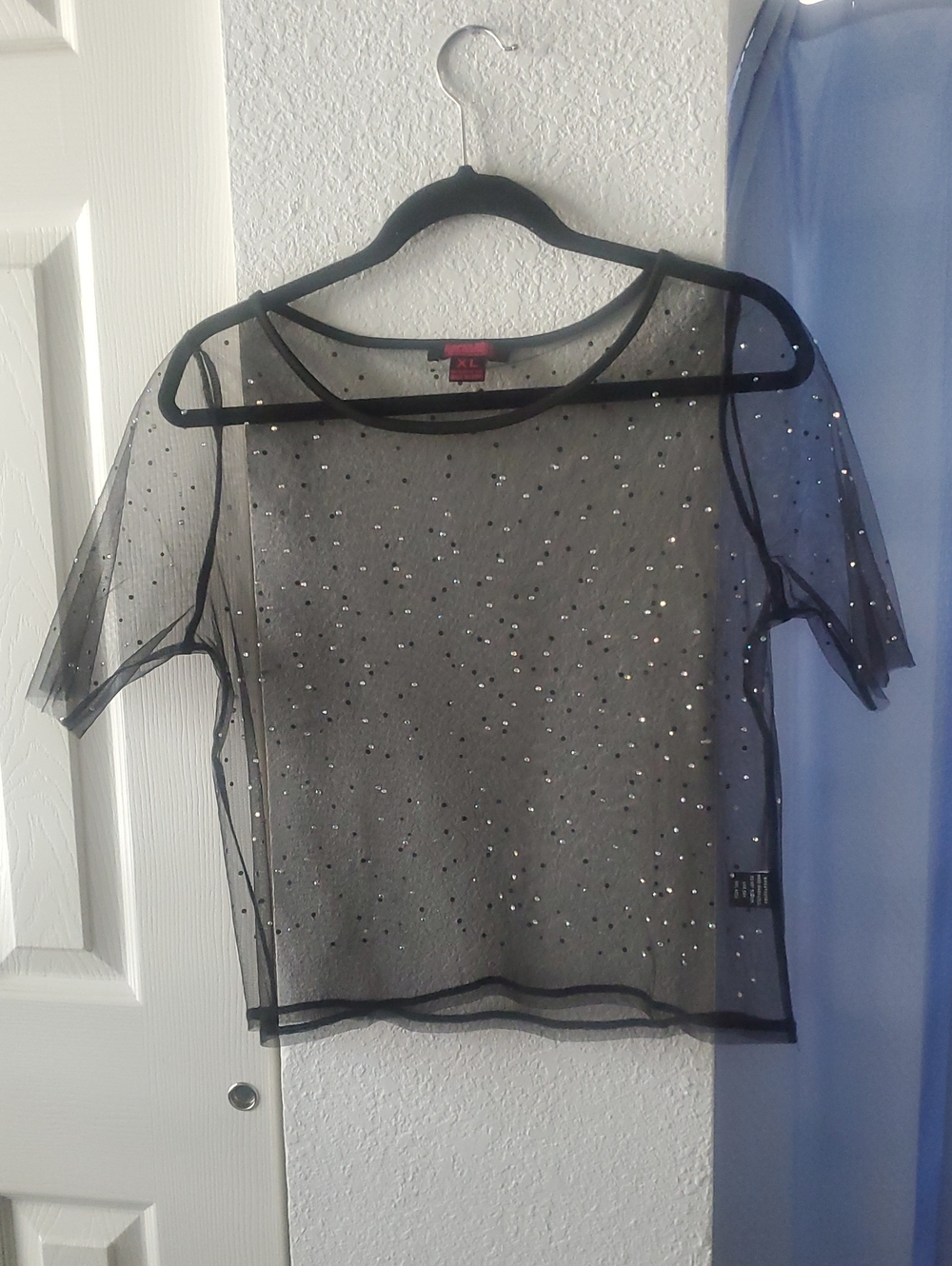 Black Sheer Rhinestone Mesh Crop Top
